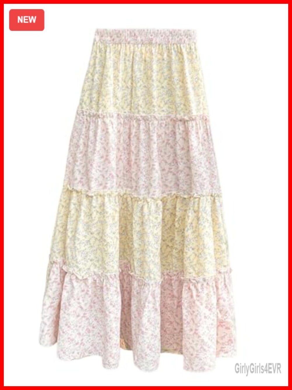 Boho Floral Maxi Skirt Gingham Ruffle Tiered High Waist A-Line